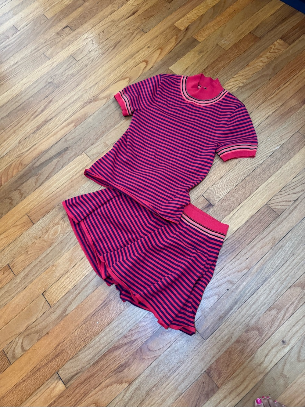 Free People Pink and Navy Striped Skirt Set